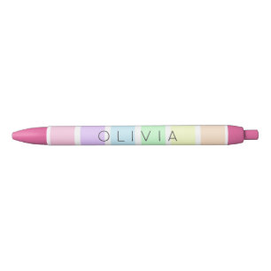 Stylo Noir Cute Pastel Rainbow Stripe Multicolore