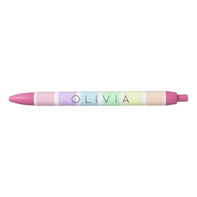Stylo Noir Cute Pastel Rainbow Stripe Multicolore (Devant)