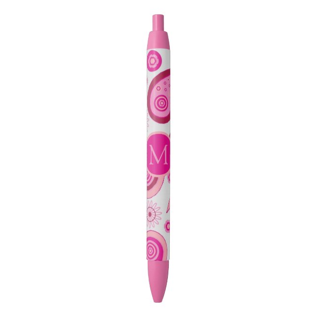 Stylo Noir Cute Pink Paisley Monogram (devant Vertical)