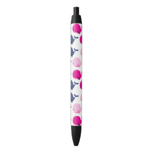 Stylo Noir Cute Whales, Pattern of Whales, Sea Animals