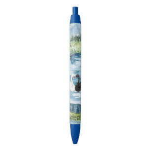Stylo Noir Cygnes Romantiques Lac Bleu  