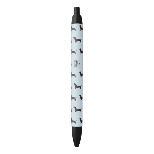 Stylo Noir Dachshunds Chiens Motif Monogramme (devant Vertical)