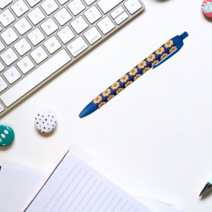 Stylo Noir Dahlia jaune sur le motif floral bleu