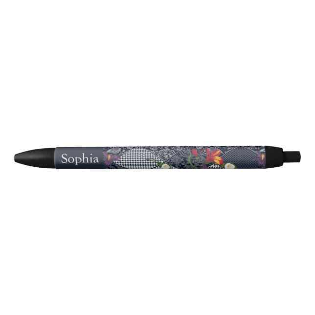 Stylo Noir Dentelles, paisley et pied-de-poule, conception de (Devant)