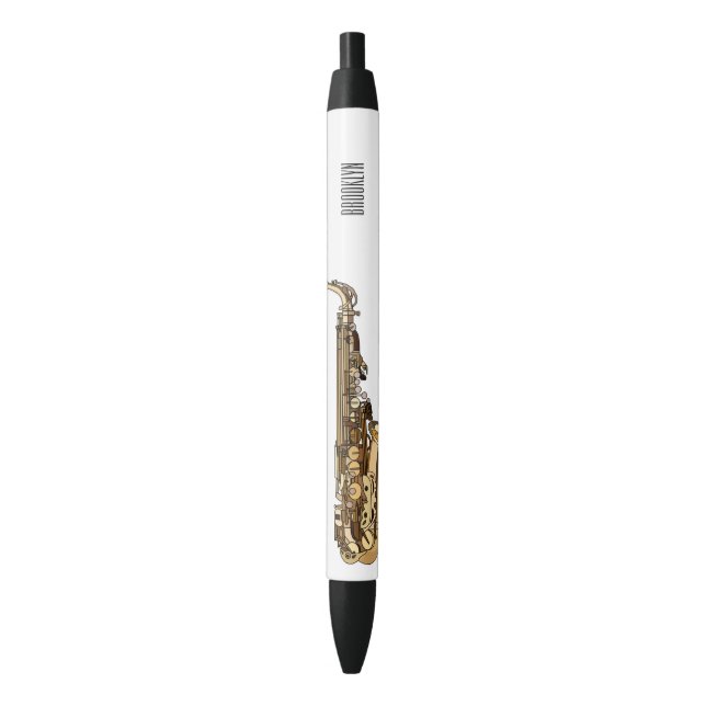 Stylo Noir dessin animé saxophone (devant Vertical)