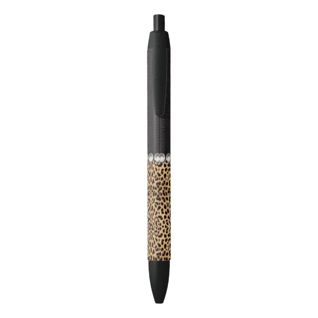 Stylo Noir Diamants de fausse pierre de tache de léopard (Dos (Vertical))