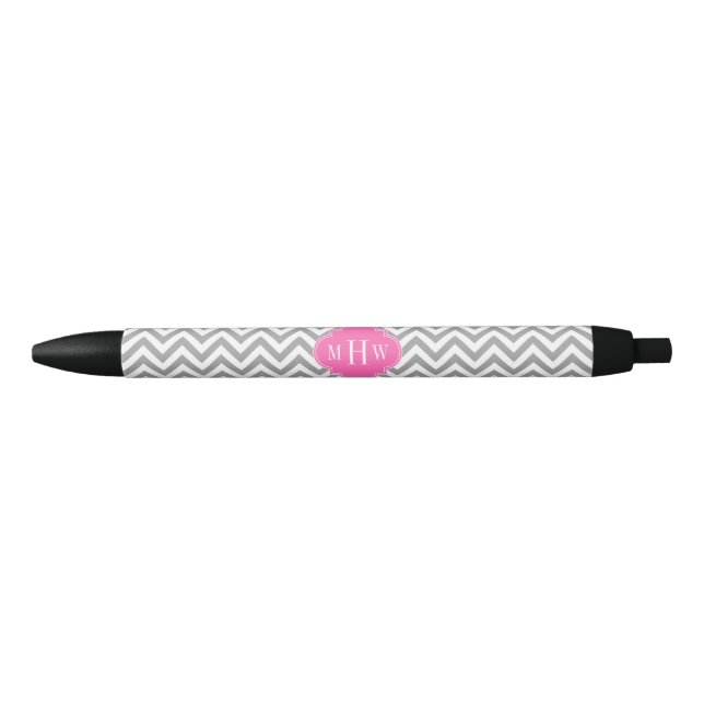 Stylo Noir Dk Gray Lg Chevron Hot Pink Quatrefoil 3 monogram (Devant)
