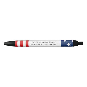 Stylo Noir Drapeau Américain Nom de Famille Texte Personnalis