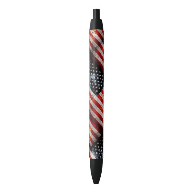 Stylo Noir Drapeau américain vintage patiné (devant Vertical)