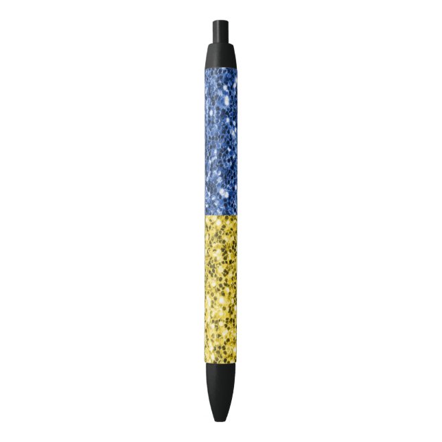 Stylo Noir Drapeau bleu jaune Ukraine parties scintillant fau (devant Vertical)