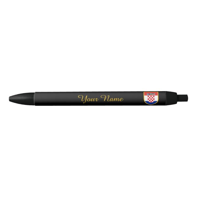 Stylo Noir Drapeau de la Croatie personnalisé (Devant)
