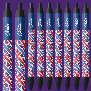 Stylo Noir Drapeau personnalisé du Royaume-Uni