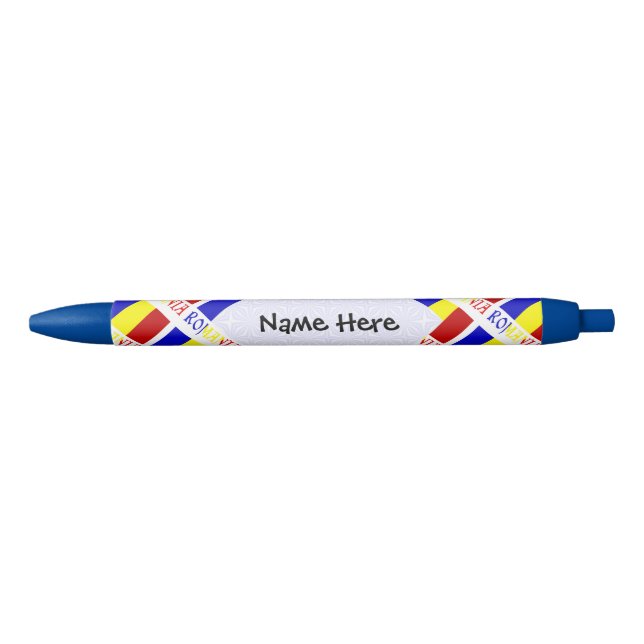 Stylo Noir Drapeau roumain avec votre nom (Devant)