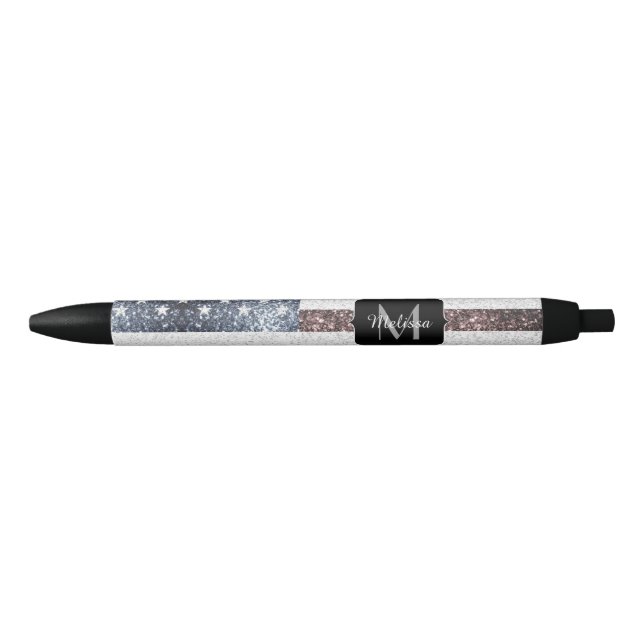 Stylo Noir Drapeau rustique USA rouge blanc bleu étincelant M (Devant)