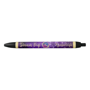 Stylo Noir Dream Big Purple Galaxy Glam Gold Monogramme Nom