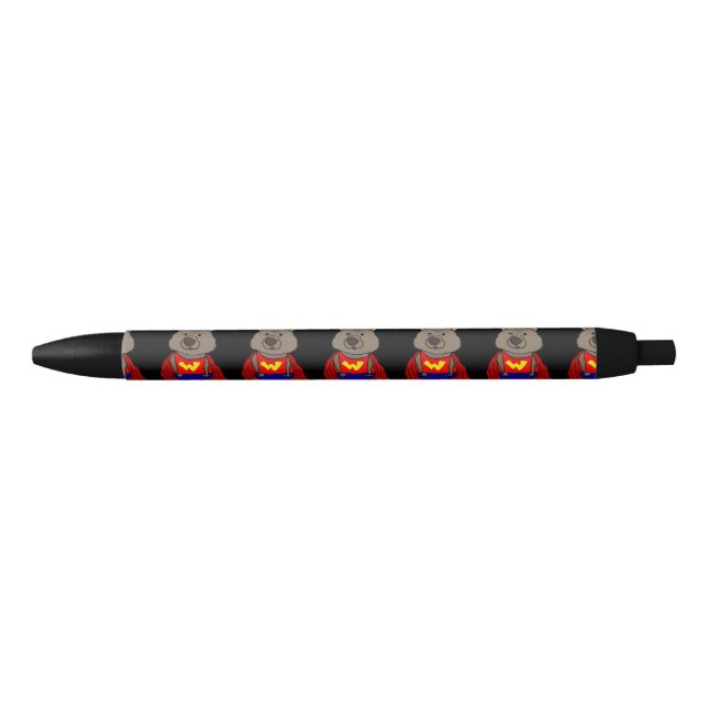 Stylo Noir Drôle de Wombat Superhero (Devant)