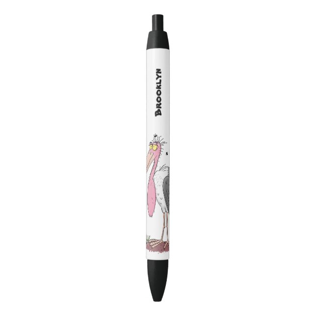 Stylo Noir Drôle dessin animé de cigogne en marabou (devant Vertical)