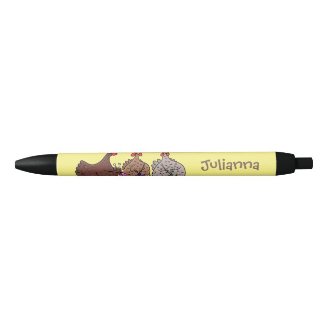 Stylo Noir Drôle dessin animé de poulets de tricot (Devant)