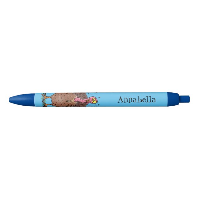 Stylo Noir Drôle dinde marron de la ferme avec des mouches de (Devant)