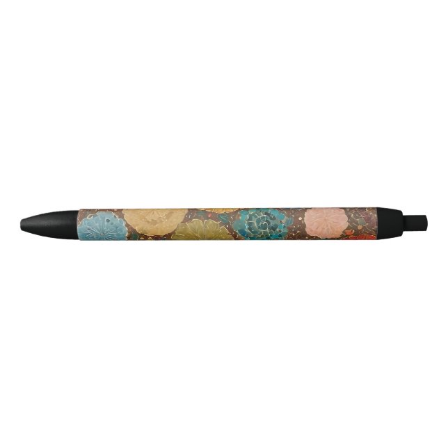 Stylo Noir Earthy Floral Mosaic Pattern Pen (Devant)