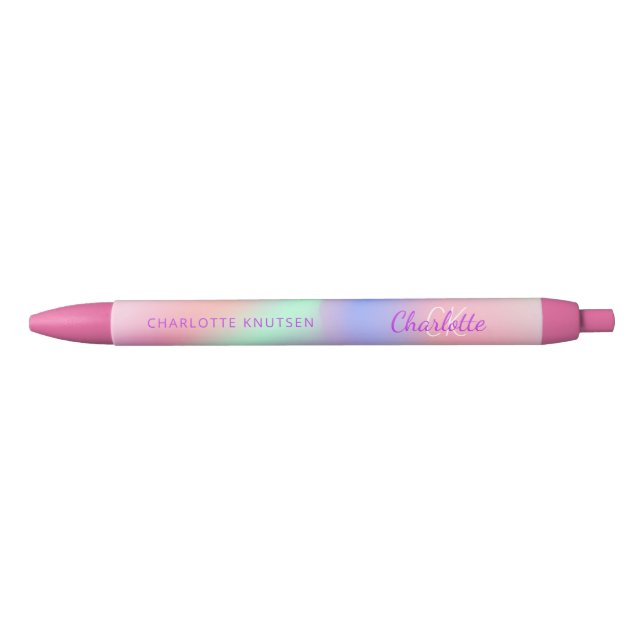 Stylo Noir Écriture de nom monographique rose violet (Devant)