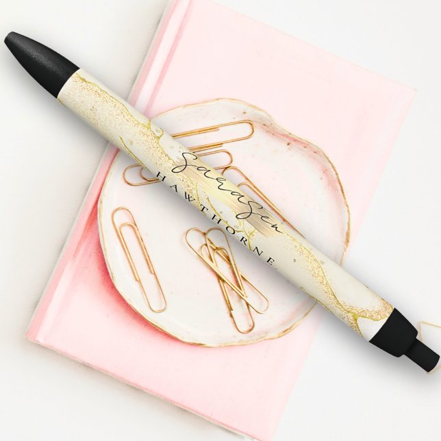 Stylo Noir Écriture Monogramme Moderne Élégant Paillettes Or  (Créateur téléchargé)