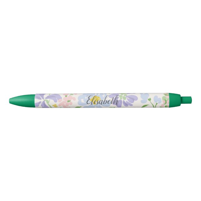 Stylo Noir Élégant Aquarelle Peony Flowers Monogramme (Devant)