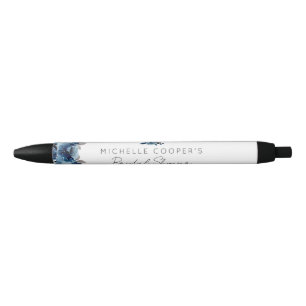 Stylo Noir Elégant bleu Dusty et floral marine
