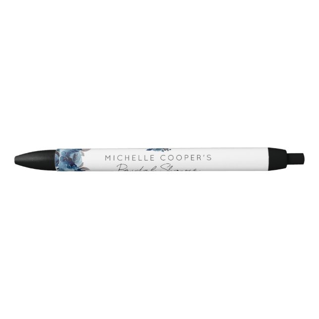 Stylo Noir Elégant bleu Dusty et floral marine (Devant)