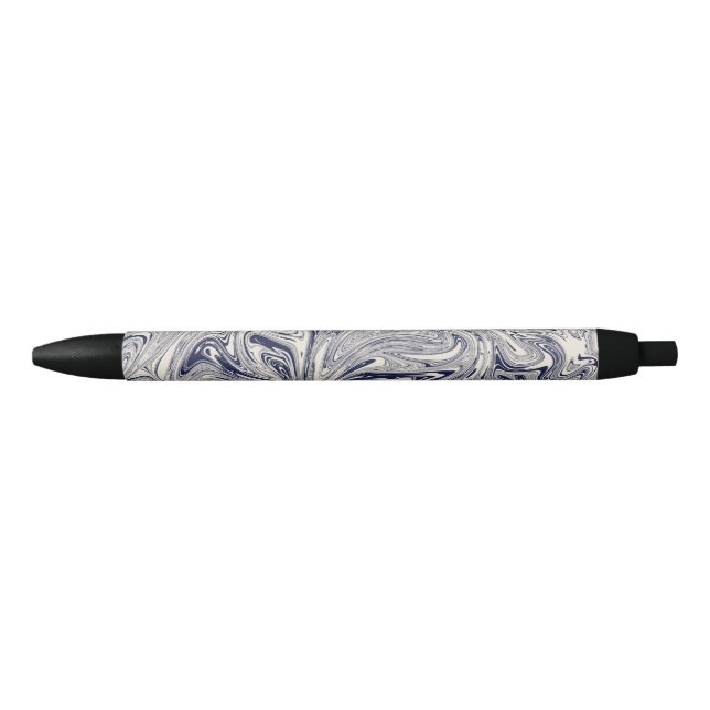 Stylo Noir Elégant bleu et Marbre blanc spiral (Devant)