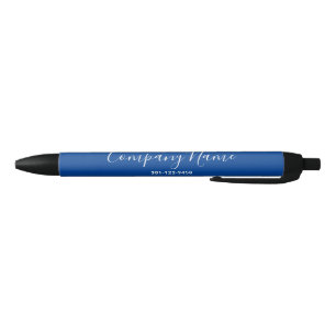 Stylo Noir Élégant Deep Blue White Script Nom de la société T