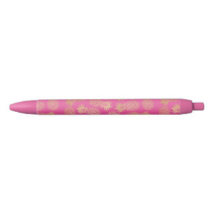 Stylo Noir élégant faux or motif d'ananas tropical