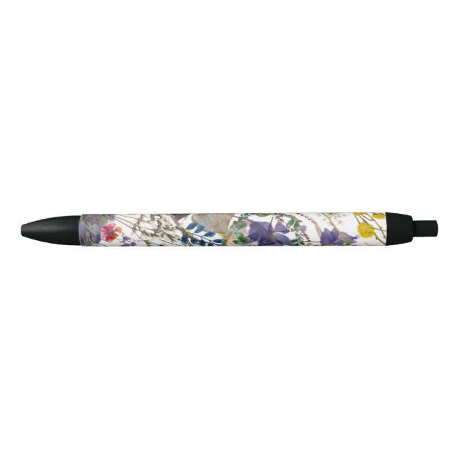 Stylo Noir Élégant Fleur sauvage multicolore Collage Encre no (Devant)