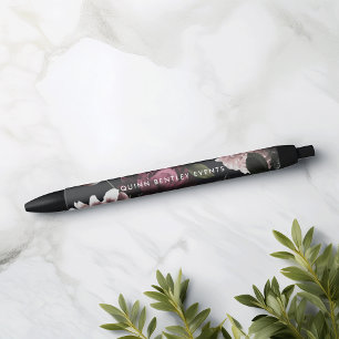 Stylo Noir Élégant floral foncé Personnalisé