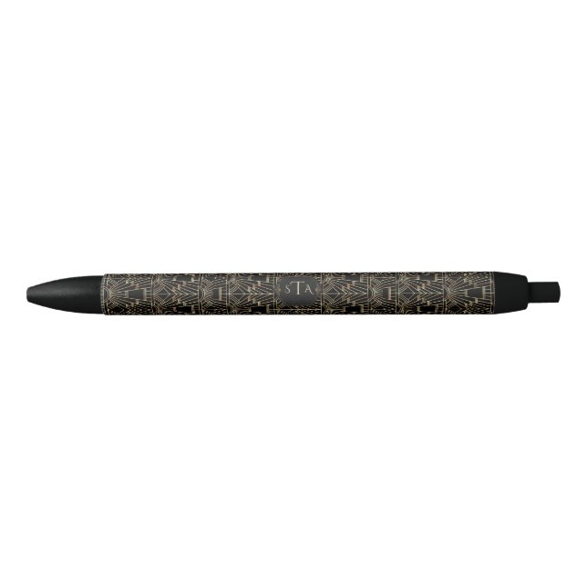 Stylo Noir Elégant Gold Art Déco Great Gatsby 20s Monogramme (Devant)