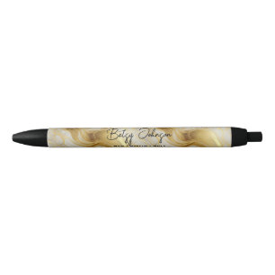 Stylo Noir Élégant ivoire et or marbré