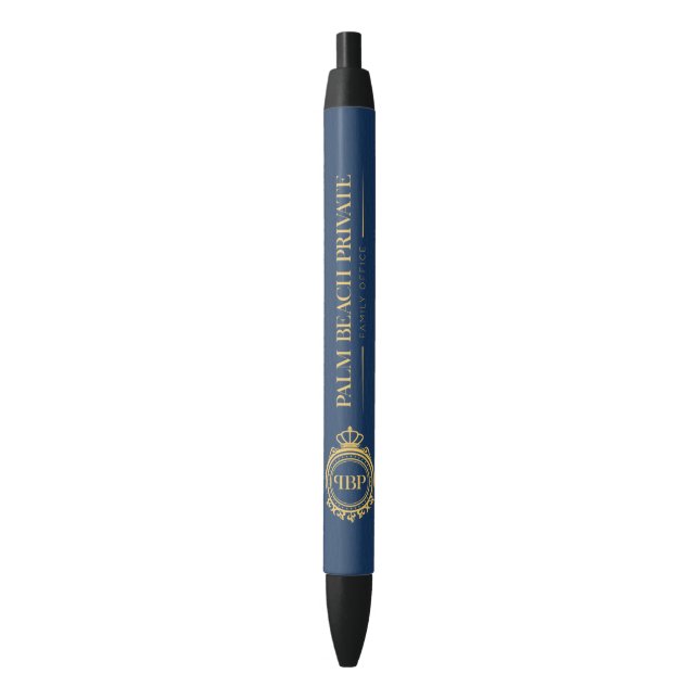 Stylo Noir Élégant logo bleu Faux cuir personnalisé (devant Vertical)