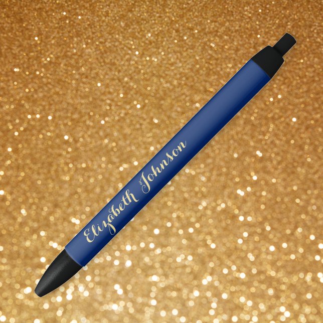 Stylo Noir Elégant Marine Blue Gold Nom du bureau tendance (Elegant Navy Blue Gold Name Trendy Office Business Pen)