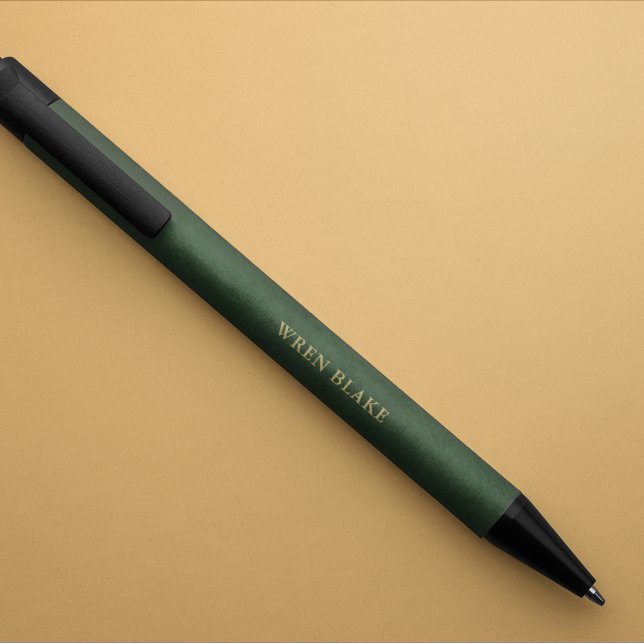 Stylo Noir Élégant Monogramme de Nom en Écriture Dorée et Ver (Créateur téléchargé)