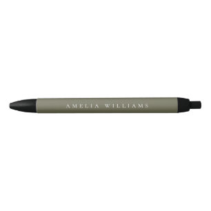 Stylo Noir Élégant Monogramme Minimaliste Vert Olive
