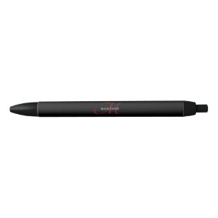 Stylo Noir Élégant Monogramme moderne noir rouge