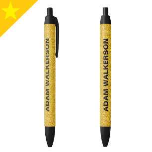 Stylo Noir Élégant Monogramme Or Nom du script, élégant