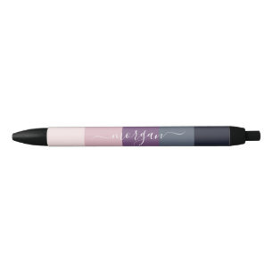 Stylo Noir Élégant Monogramme rose violet