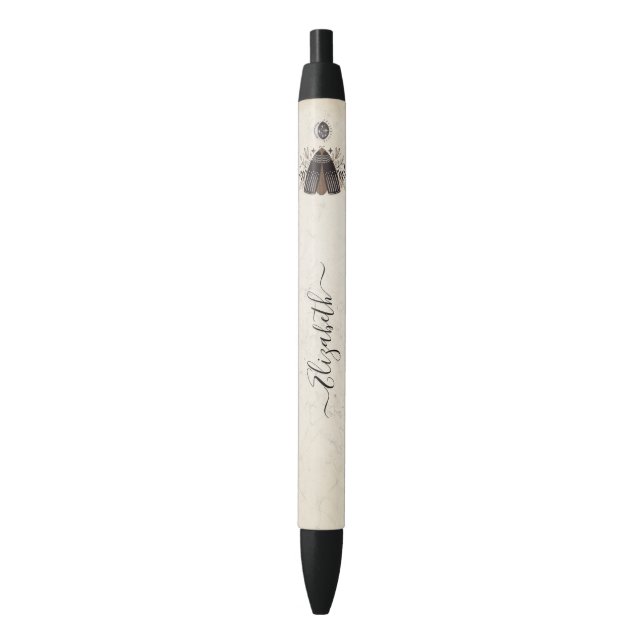 Stylo Noir Elégant noir blanc Boho floral papillon papillon (devant Vertical)