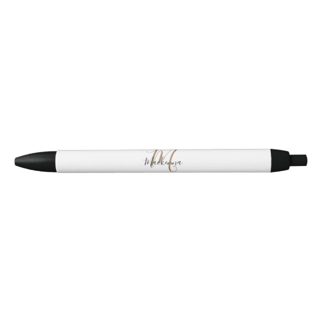 Stylo Noir Élégant Noir Monogramme Nom Élégant Script (Devant)