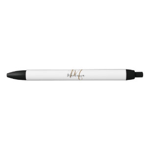 Stylo Noir Élégant Noir Monogramme Nom Élégant Script Bl
