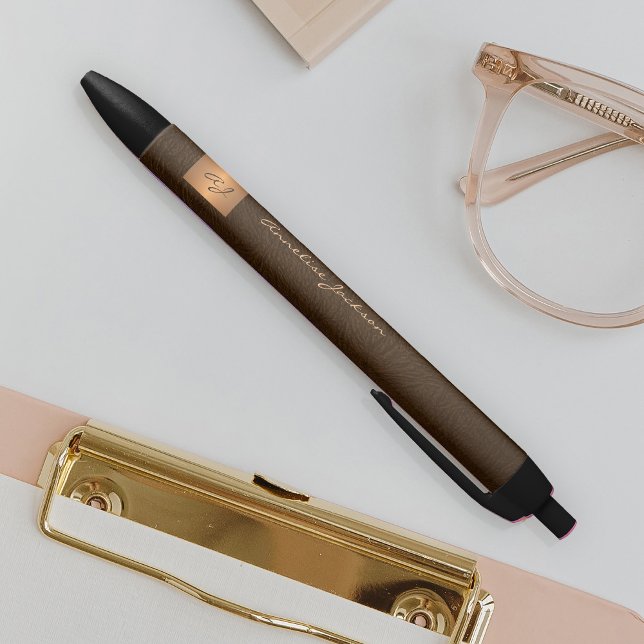 Stylo Noir Élégant nom en or monogrammé écriture bureau (Créateur téléchargé)