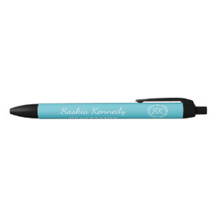 Stylo Noir Élégant Ocean Blue Professionnel Monogramme Entrep