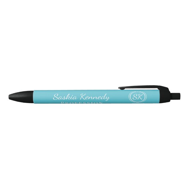 Stylo Noir Élégant Ocean Blue Professionnel Monogramme Entrep (Haut)