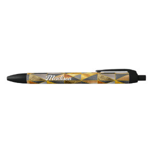 Stylo Noir Elégant or noir argent triangles géométriques